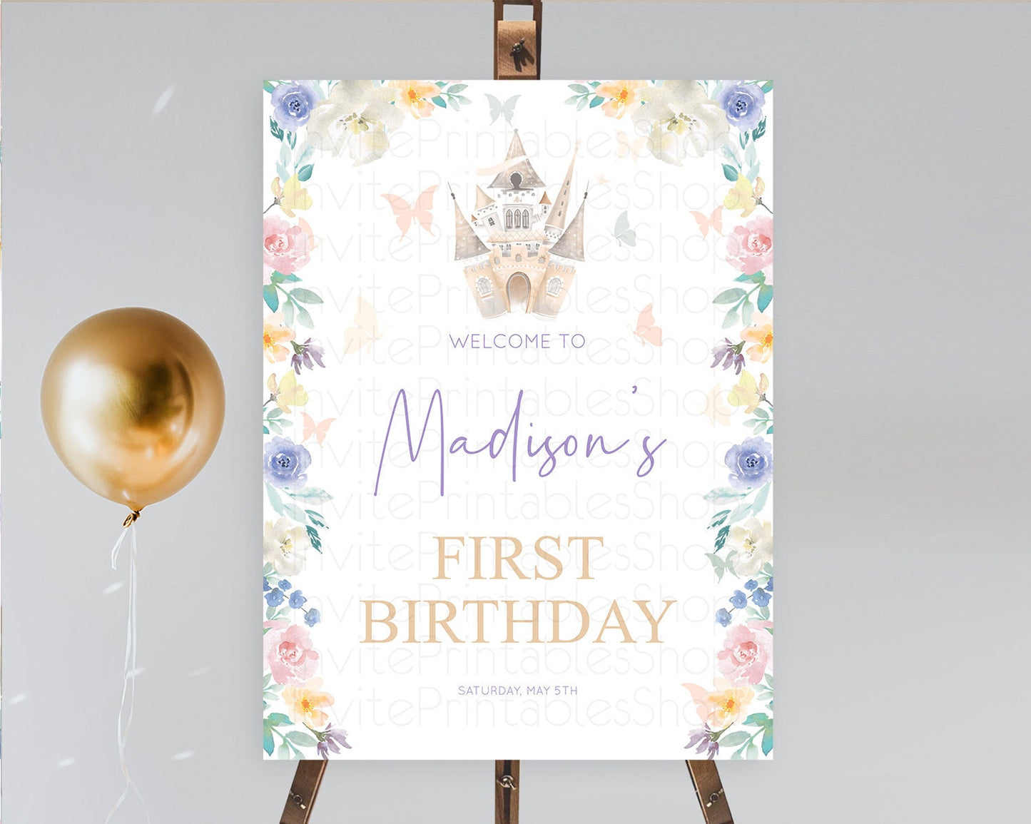Princess Birthday Welcome Sign Castle Welcome Board Secret Garden Enchanted Castle Pastel Floral Garden First Birthday Welcome Sign D10709