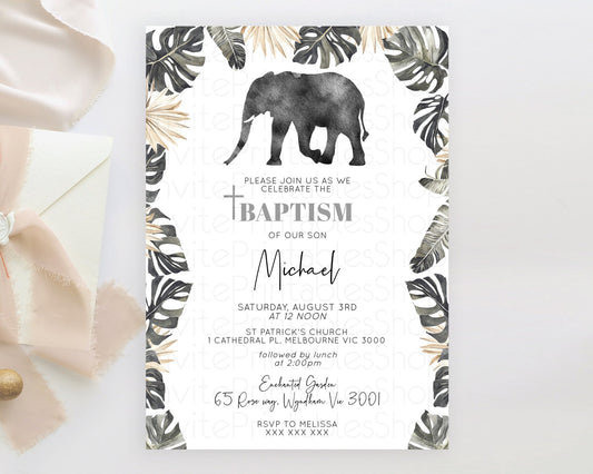 Editable Elephant Baptism Invitation Elephant Baptism 1st Birthday Invitatio