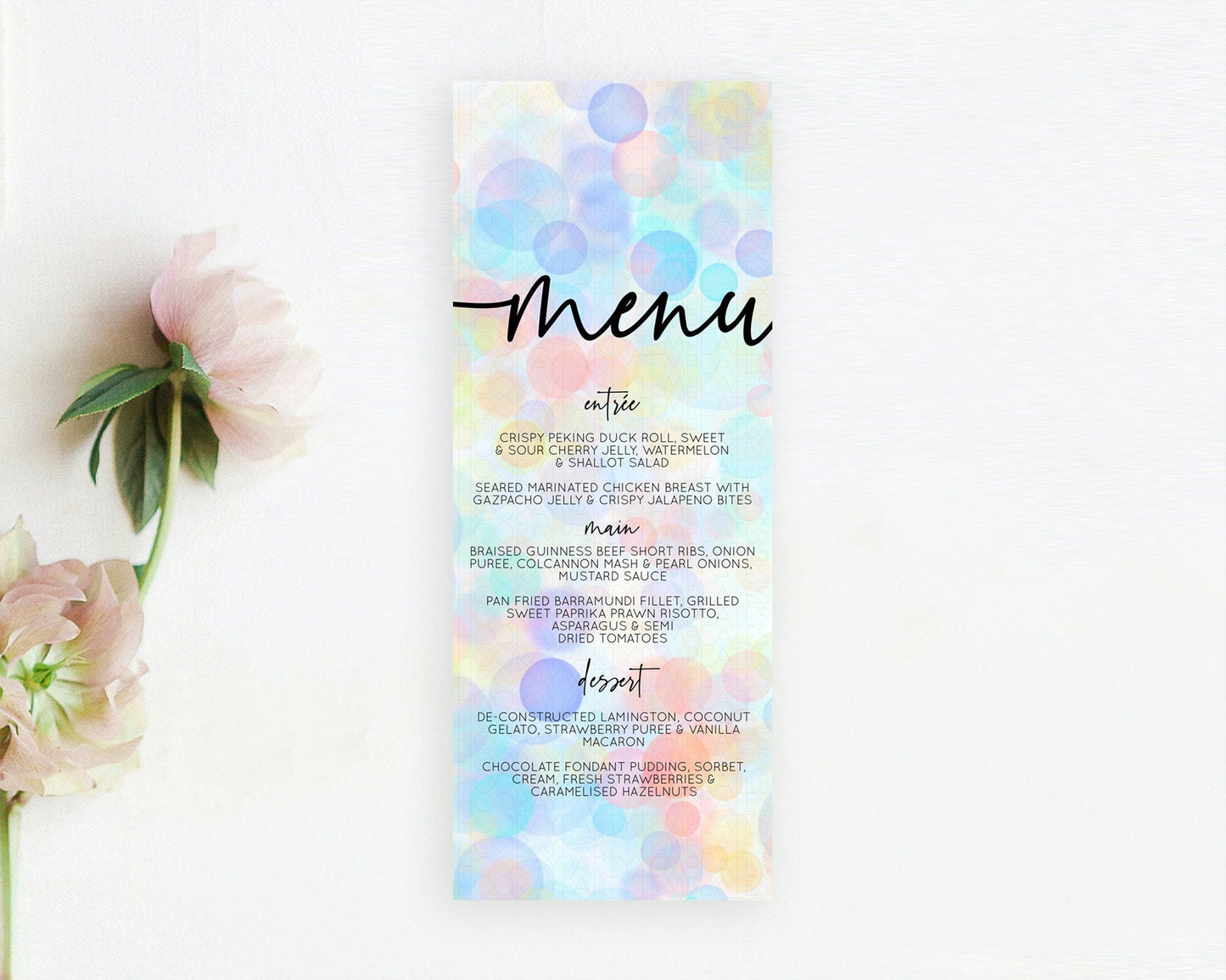 Pastel Menu Bubbles Menu Template Bubble Bath Table Decor Rainbow Pastel Colorful Confetti Dinner Dessert Menu Party Food Menu D10444