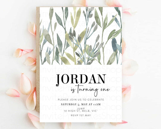 Leafy Birthday Invitation Leafy Invitation Simple Greenery Invitation Eucalyptus Fern Spray Leaves Minimal Green Leaf Watercolour D11060