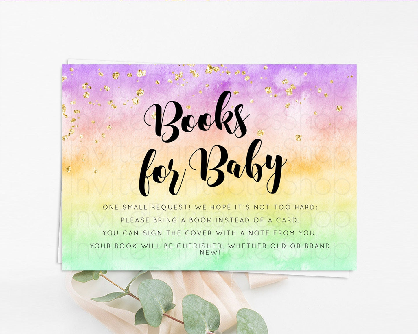 Pastel Books For Baby Card Pastel Rainbow Book Insert Colorful Ombre Watercolor Book Card Confetti Glitter Baby Book Poem Request D10512