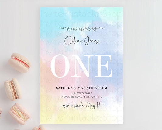 Editable Rainbow Birthday Invitation Colorful Pastel Watercolor Invitation G