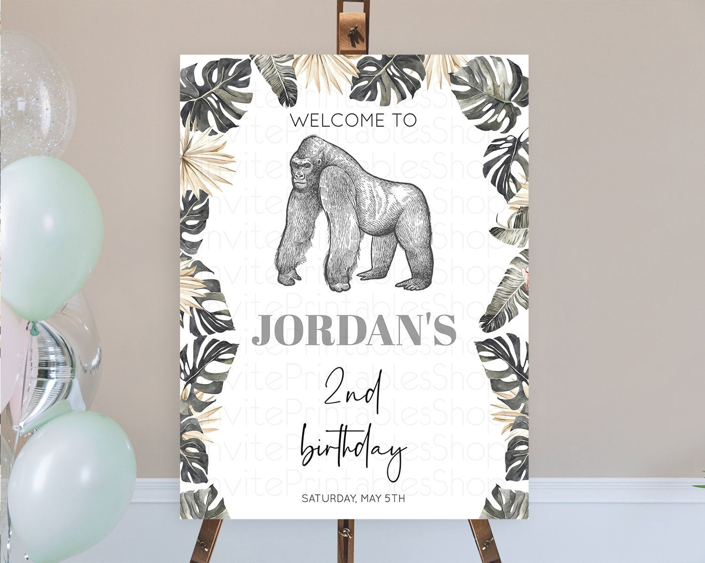 Gorilla Welcome Sign Gorilla Welcome Board Gorilla Party Welcome Poster Safari Adventure Decor Gorilla First Birthday Welcome Sign D10825