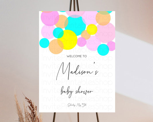 Rainbow Baby Shower Welcome Sign Pastel Welcome Board Pastel Rainbow Confetti Welcome Sign Colorful Bubbles Pastel Welcome Sign D10896