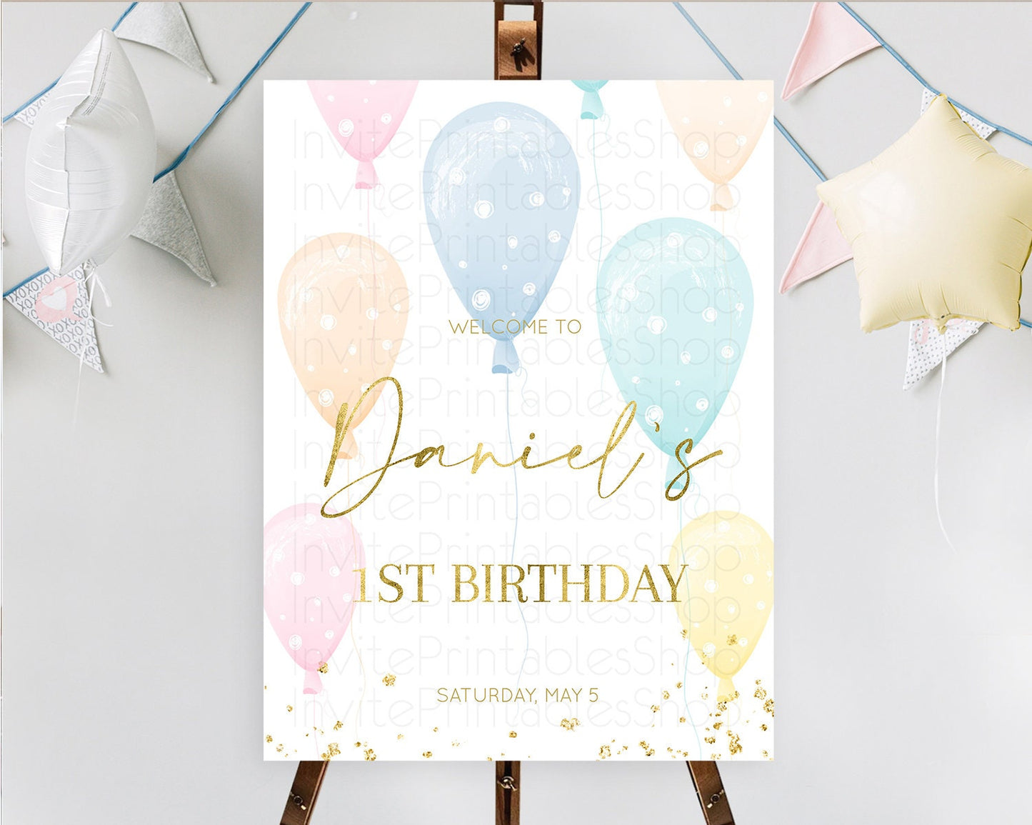 Pastel Balloons Welcome Sign Colorful Balloon Welcome Board Rainbow Balloon Weclome Poster Confetti First Birthday Welcome Sign D10182