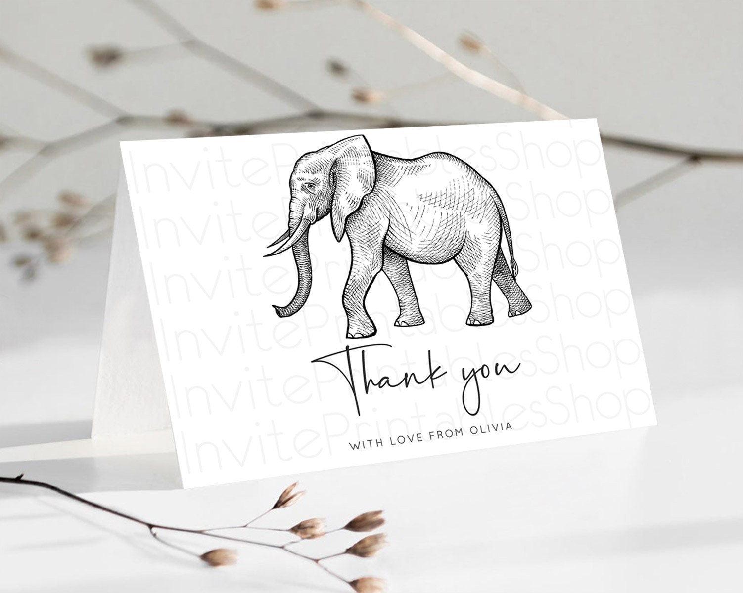 Editable Pastel Elephant Thank You Rainbow Elephant Thank You Card Colorful