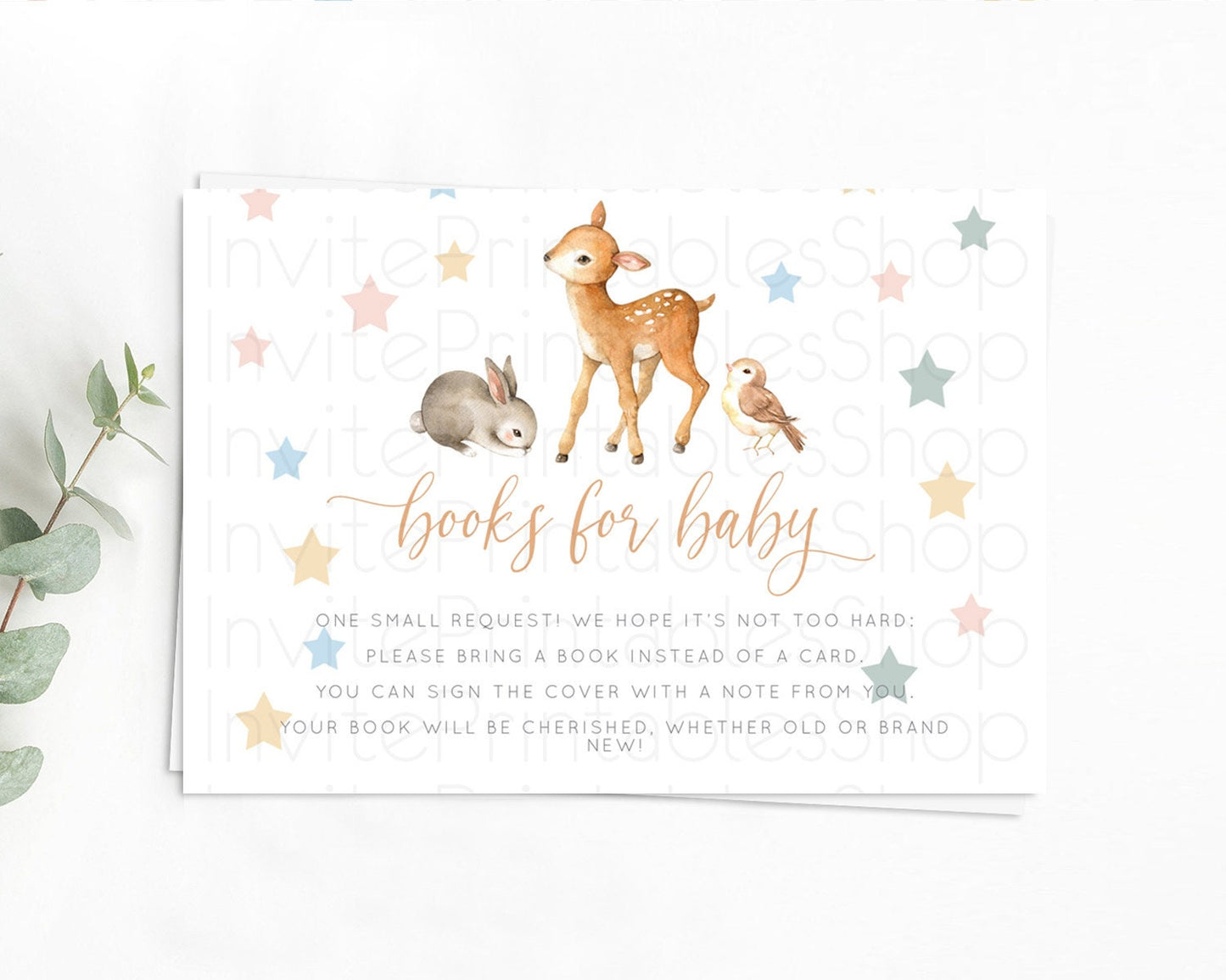 Fawn Books For Baby Card Deer Book Insert Floral Deer Book Card Enchanted Forest Butterfly Pastel Baby Shower Book Poem Request D10918