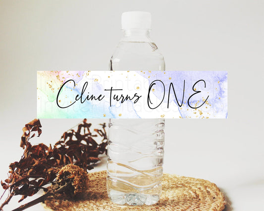 Editable Pastel Water Label Template Pastel Ombre Rainbow Watercolor Colorfu