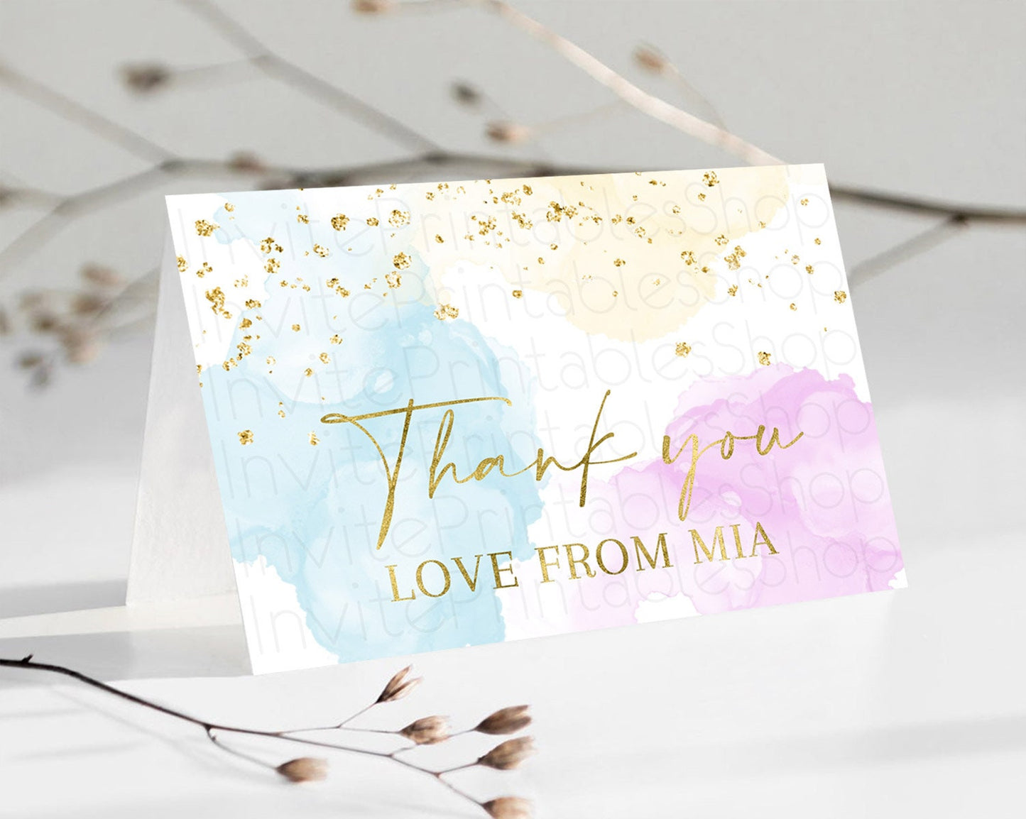 Editable Pastel Thank You Rainbow Thank You Card Colorful Pastel Birthday Th