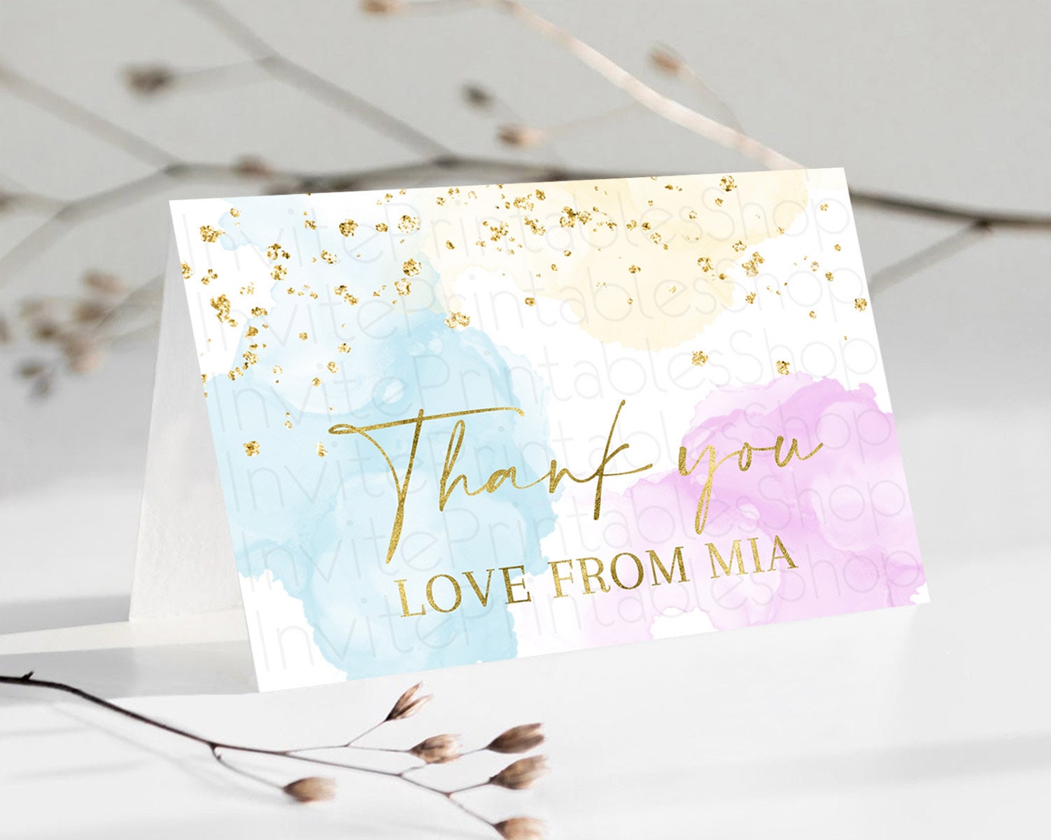 Editable Pastel Thank You Rainbow Thank You Card Colorful Pastel Birthday Th