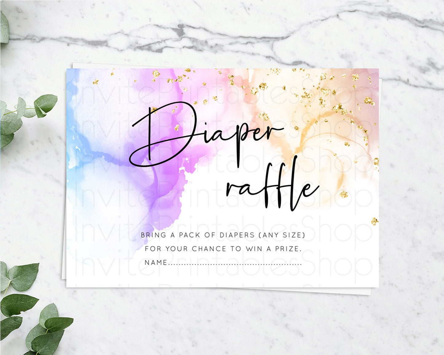 Pastel Diaper Raffle Card Pastel Rainbow Diaper Raffle Insert Colorful Ombre Watercolor Diaper Ticket Confetti Glitter Raffle Game D10180