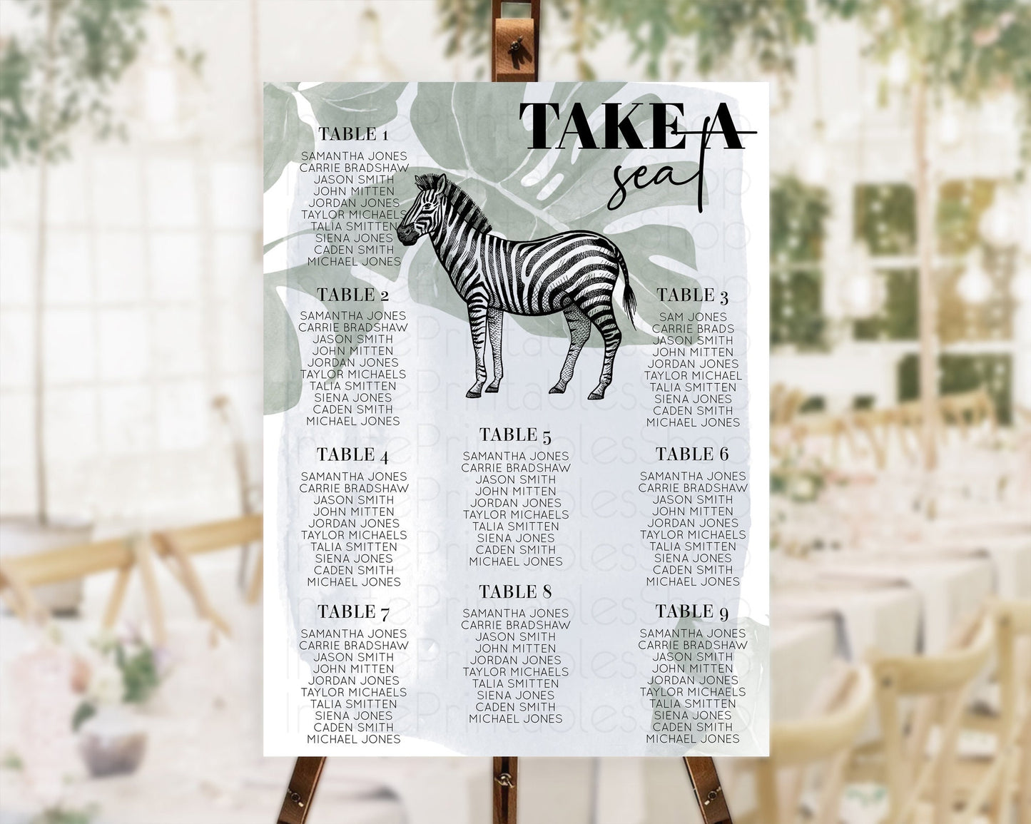 Zebra Seating Chart Zebra Seating Sign Zebra Take A Seating Chart Zebra Safari Adventure Decor Zoo Party Zebra Palm Leaf Décor D10814