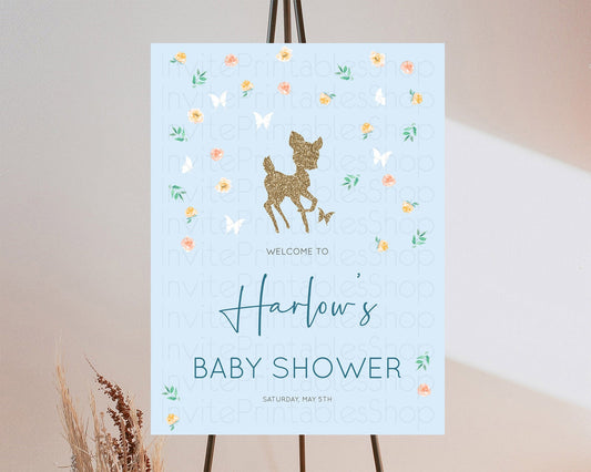 Editable Fawn Baby Shower Welcome Sign Deer Welcome Board Floral Deer Welcom