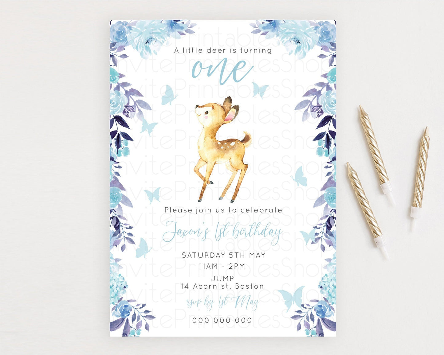 Editable Fawn Birthday Invitation Deer Birthday Invitation Enchanted Forest