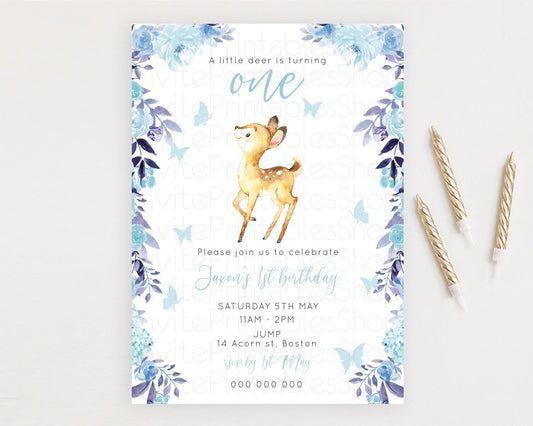Editable Fawn Birthday Invitation Deer Birthday Invitation Enchanted Forest