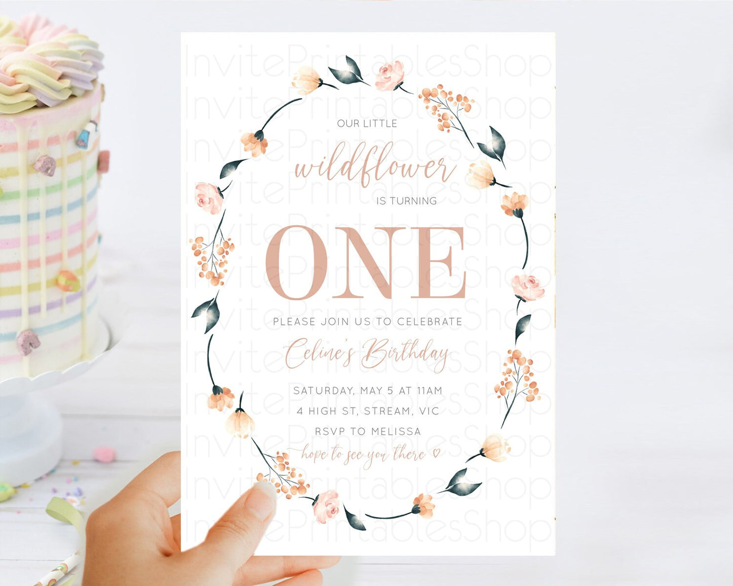 Secret Garden Invitation Wildflower Birthday Invitation Pastel Flowers Invite Enchanted Garden Boho Floral 3rd 2nd First Birthday D10240