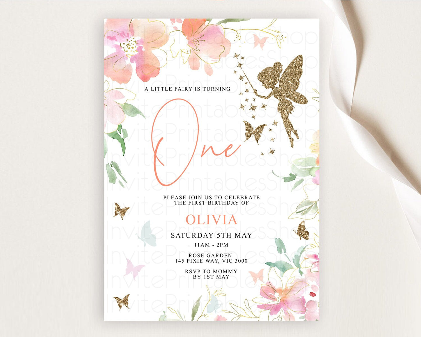 Fairy Birthday Invitation Fairy Invites Fairy Tea Party Fairy Garden Birthday Secret Garden Enchanted Garden Pastel Floral Butterfly D10934