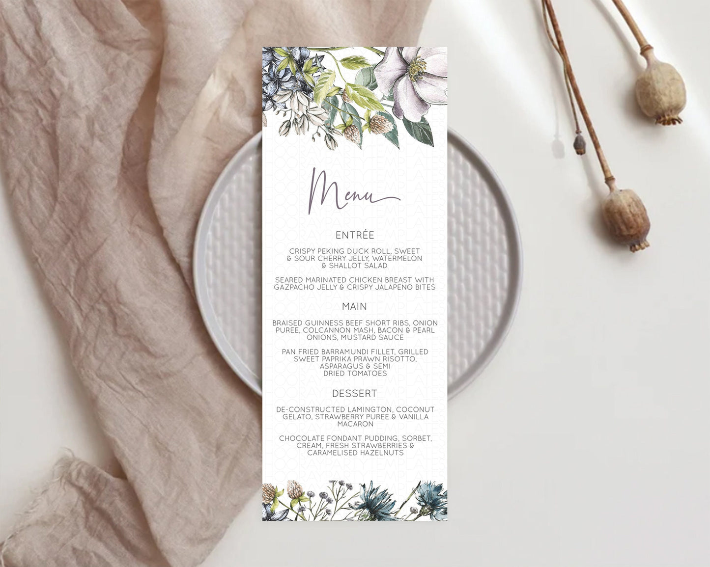 Secret Garden Menu Wildflower Menu Template Pastel Flower Garden Table Decor Boho Floral Dinner Dessert Floral Party Food Menu D10501