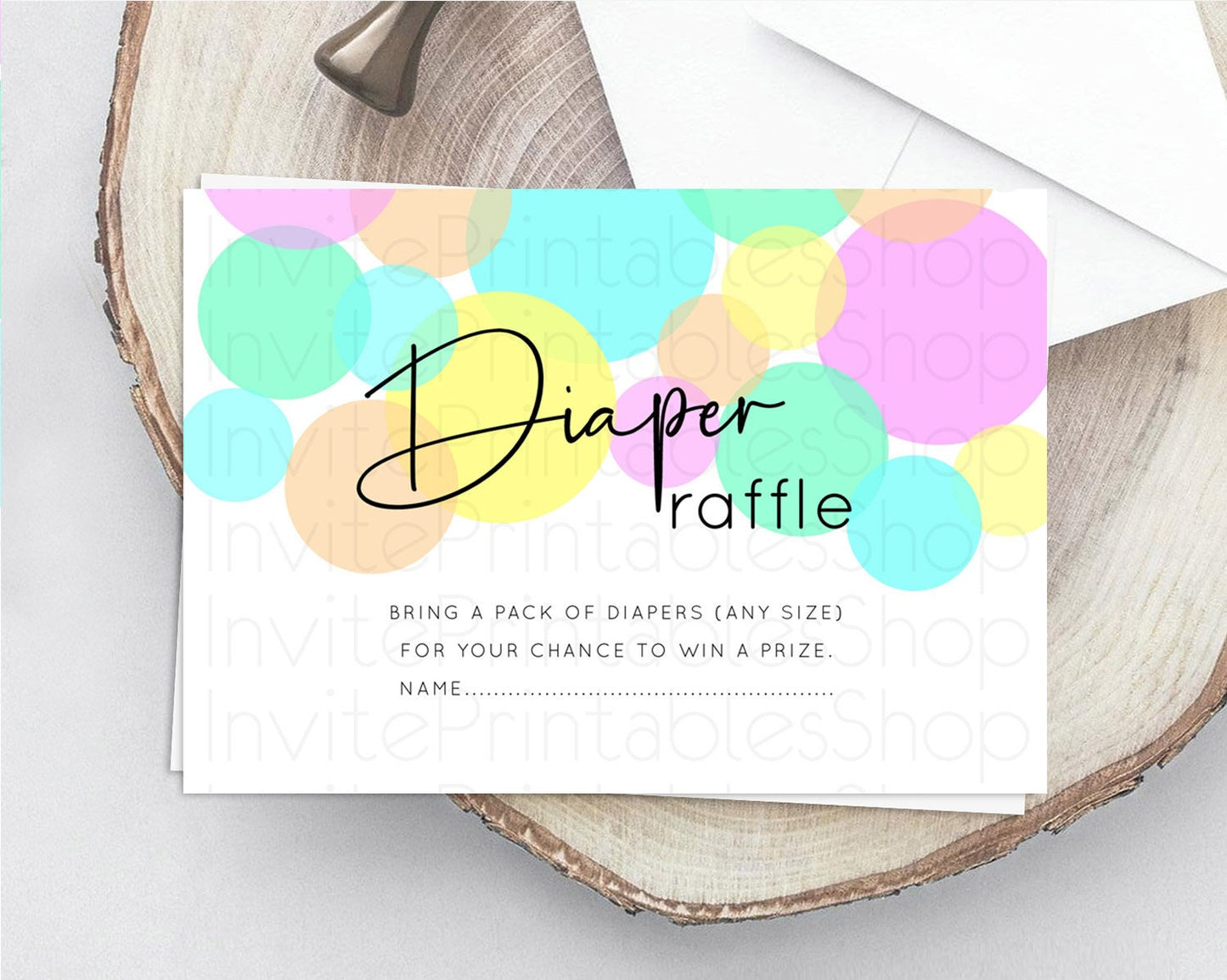 Rainbow Diaper Raffle Card Pastel Sprinkles Diaper Raffle Insert Rainbow Confetti Diaper Ticket Colorful Bubbles Pastel Raffle Game D10409