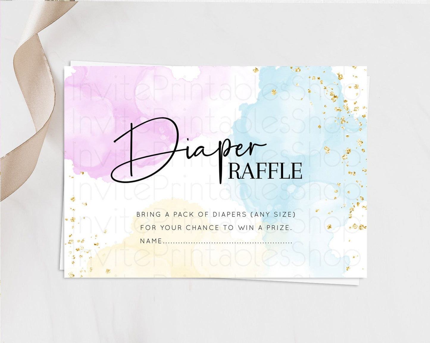 Pastel Diaper Raffle Card Pastel Rainbow Diaper Raffle Insert Colorful Ombre Watercolor Diaper Ticket Confetti Glitter Raffle Game D10155