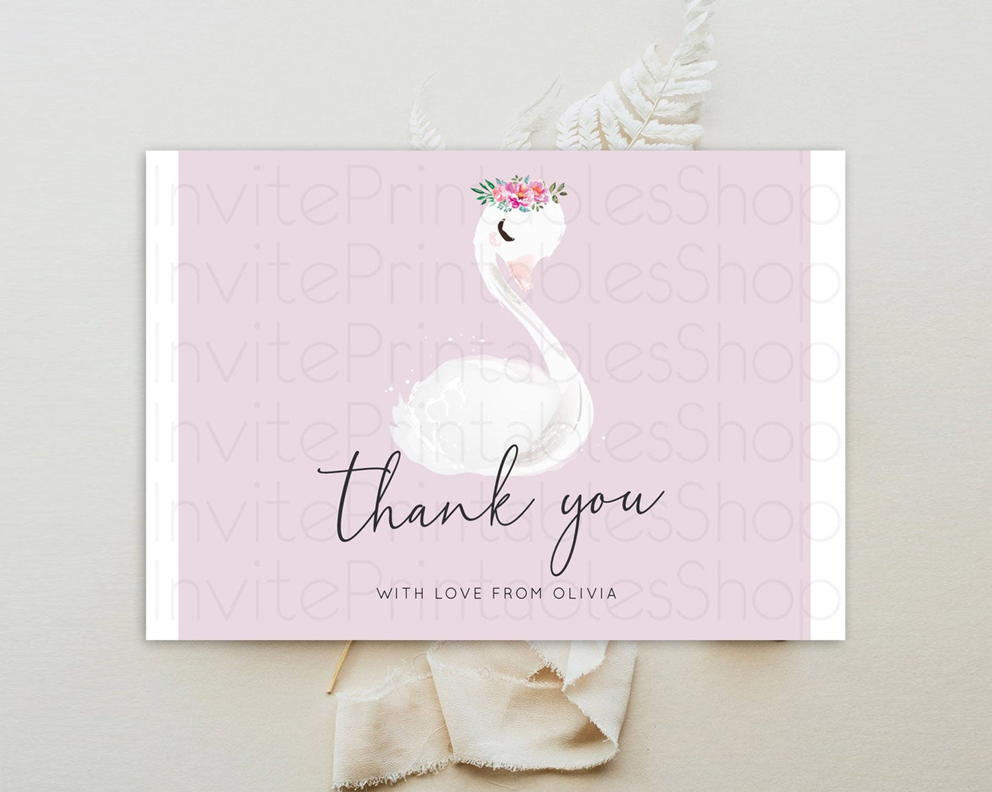 Swan Thank You Swan Princess Ballet Thank You Card Swan Lake Birthday Thank You Cards Secret Garden Pastel Floral Teacher Thank You D10758