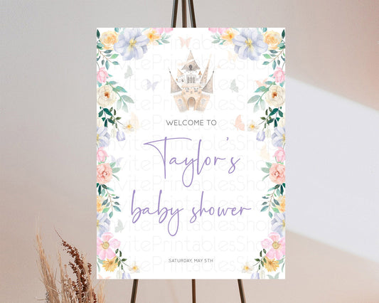 Princess Baby Shower Welcome Sign Castle Welcome Board Secret Garden Enchanted Castle Pastel Floral Garden Baby Shower Welcome Sign D10473