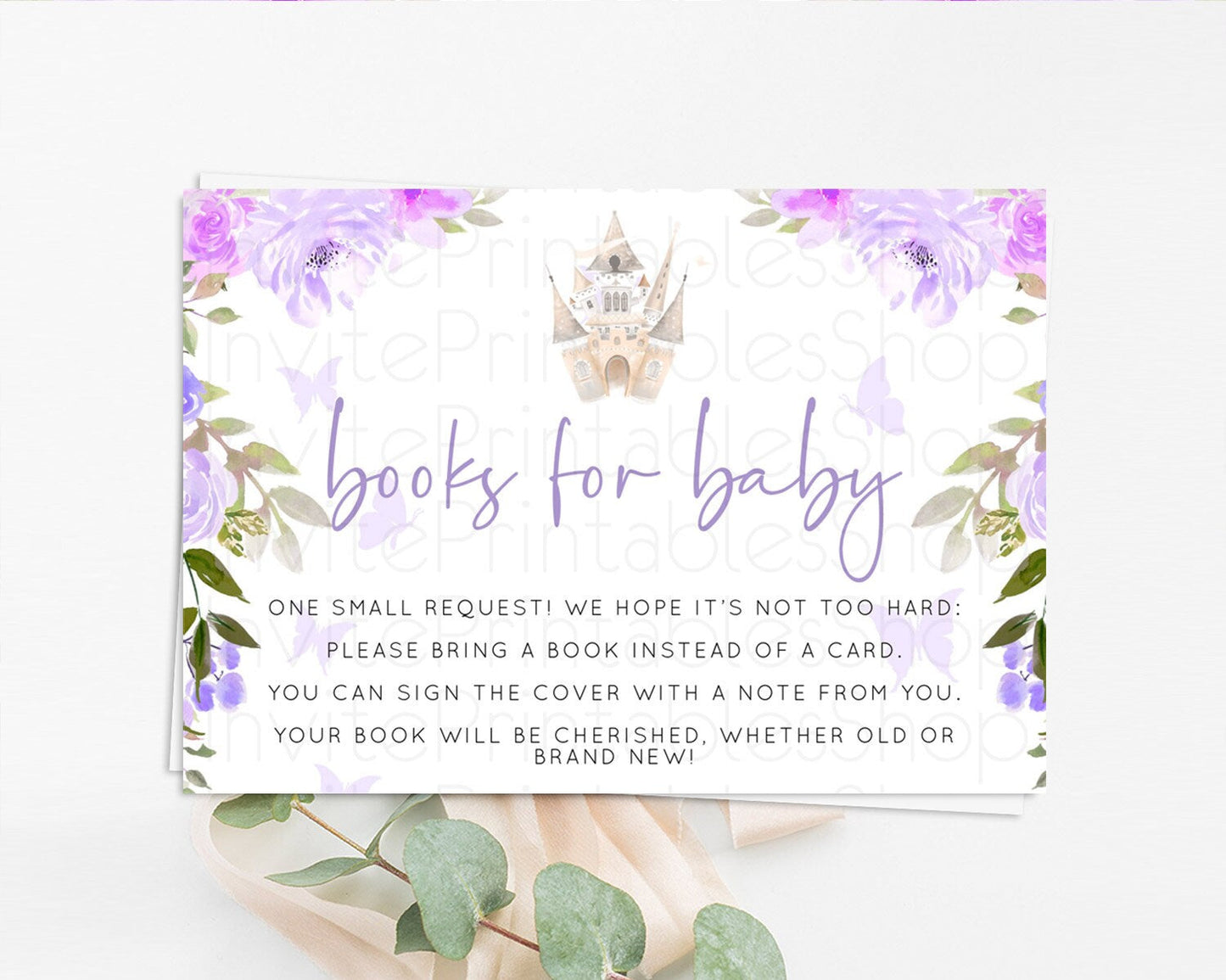 Princess Books For Baby Card Castle Book Card Insert Secret Garden Enchanted Castle Pastel Floral Garden Baby Shower Poem Request D10339