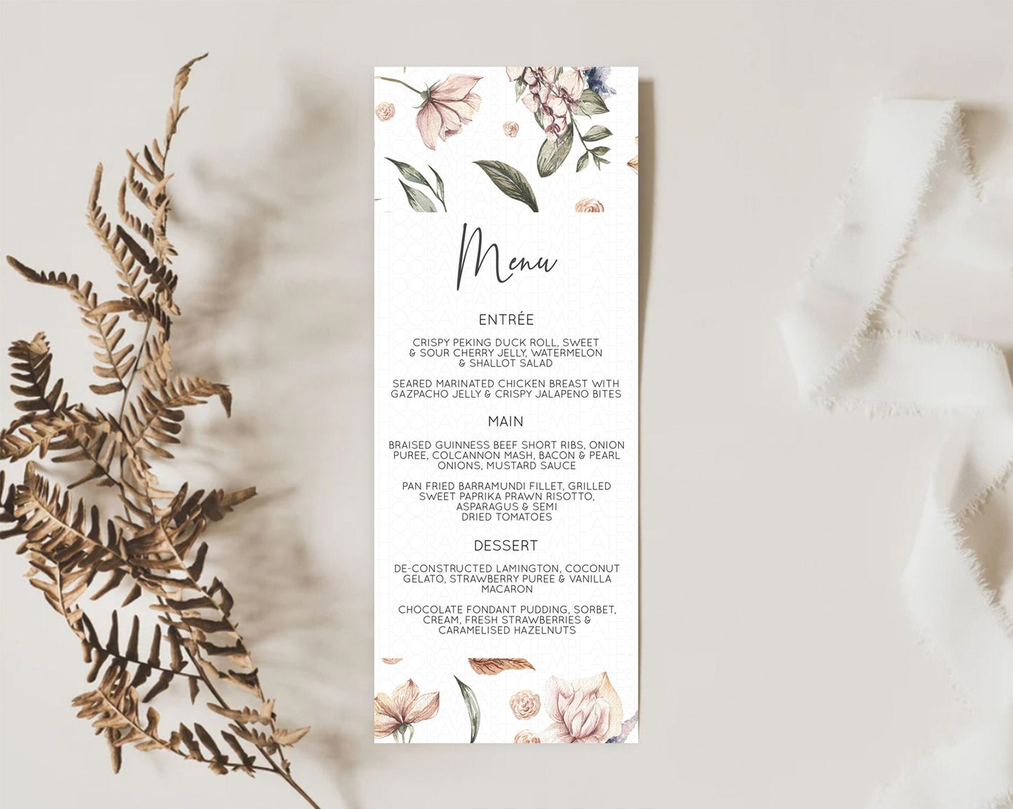 Secret Garden Menu Wildflower Menu Template Pastel Flower Garden Table Decor Boho Floral Dinner Dessert Floral Party Food Menu D10504