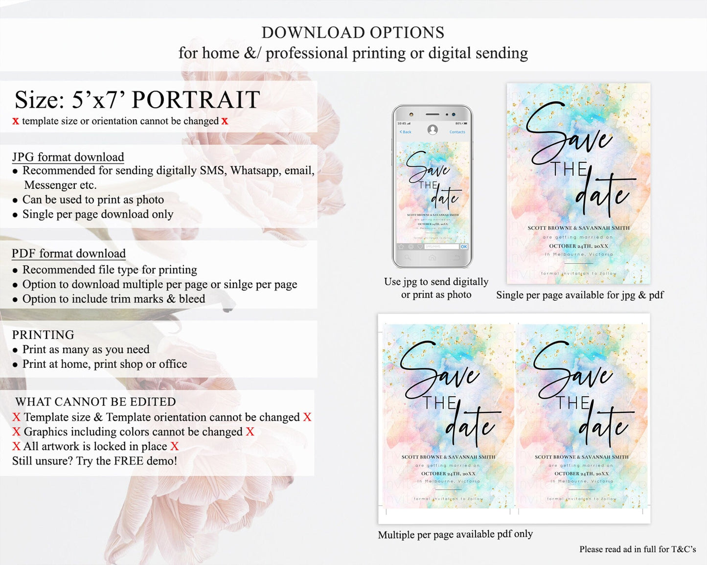 Pastel Save The Date Template Pastel Ombre Rainbow Watercolor Colorful Party For Birthday Baptism Baby Shower Wedding Bridal Shower D10260