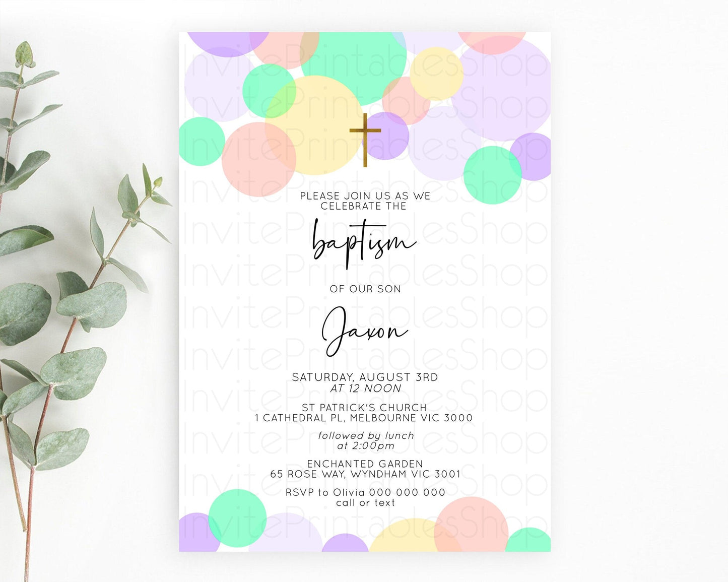 Pastel Baptism Invitation Pastel Confetti Baptism 1st Birthday Invitation Colorful Rainbow Confetti Bubbles Christening Invitation D10380