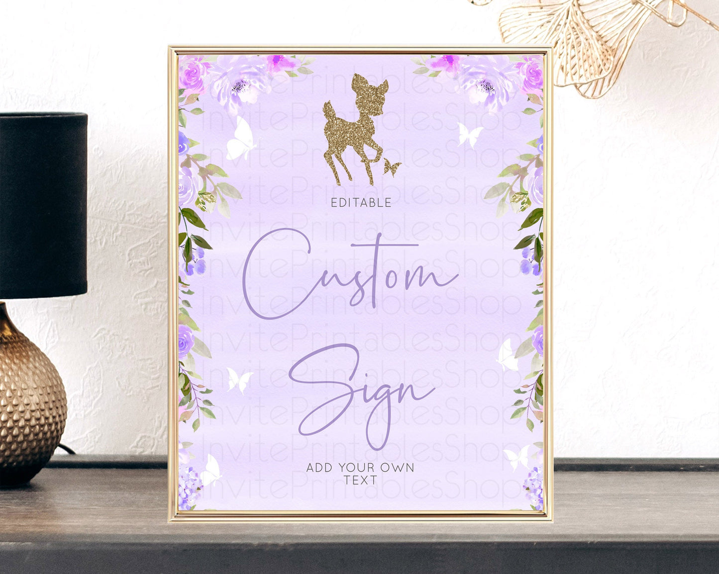 Fawn Deer Sign Pastel Floral Deer Table Sign Decor  Enchanted Forest Butterfly Party 1st Birthday Baptism Baby Shower Bridal Shower D10963