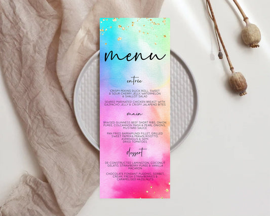 Editable Pastel Menu Pastel Rainbow Menu Template Colorful Pastel Table Deco