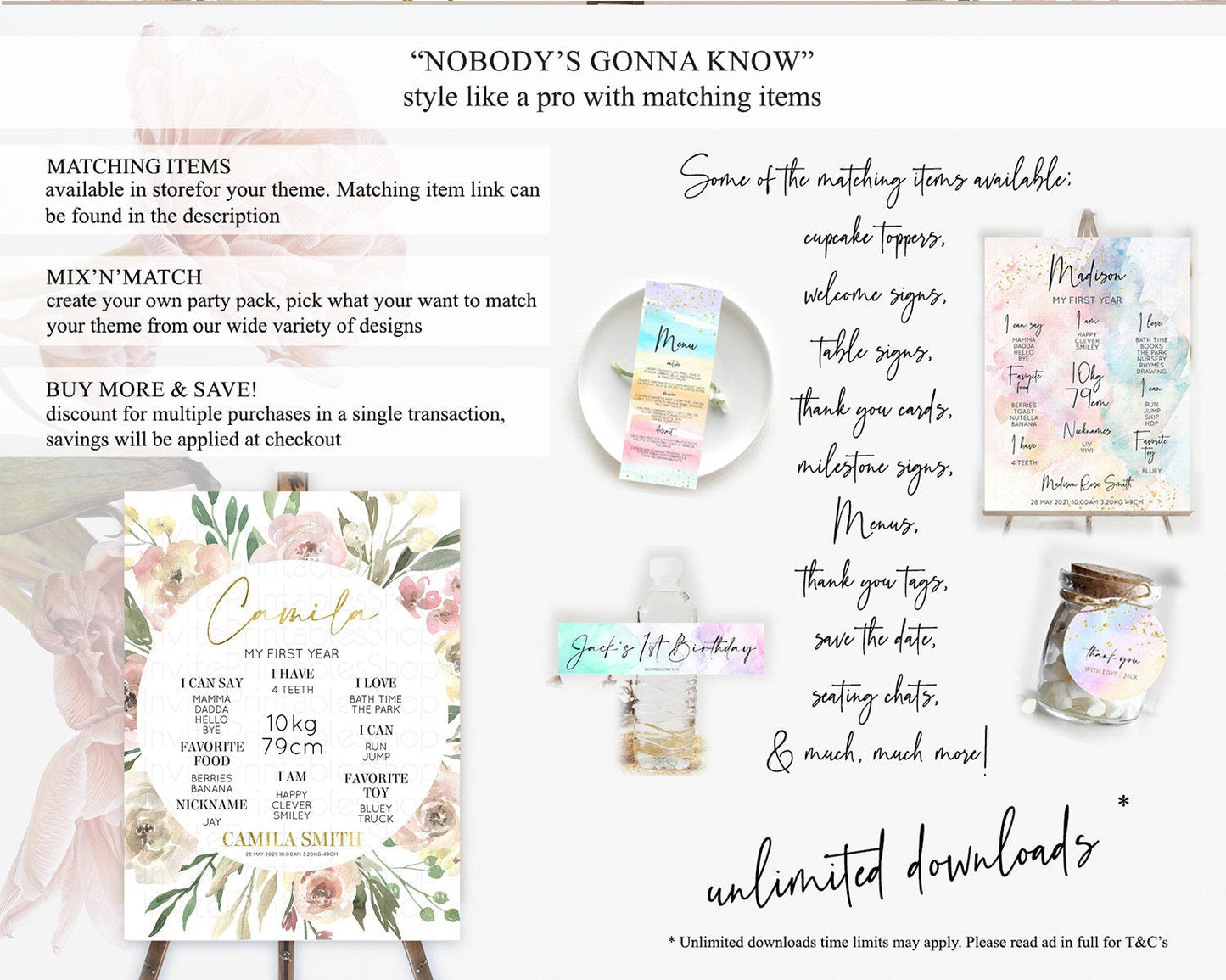 Secret Garden Milestone Board Wildflower First Birthday Milestone Poster Pastel Flowers Milestone Boho Wildflower 1st Birthday Sign D10202