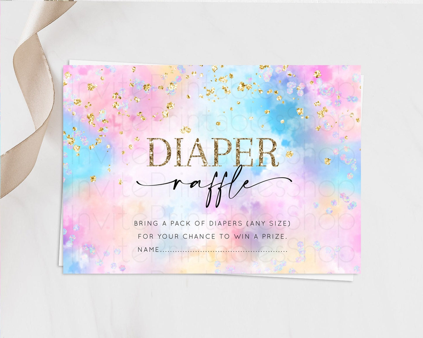 Pastel Diaper Raffle Card Pastel Rainbow Diaper Raffle Insert Colorful Ombre Watercolor Diaper Ticket Confetti Glitter Raffle Game D10607