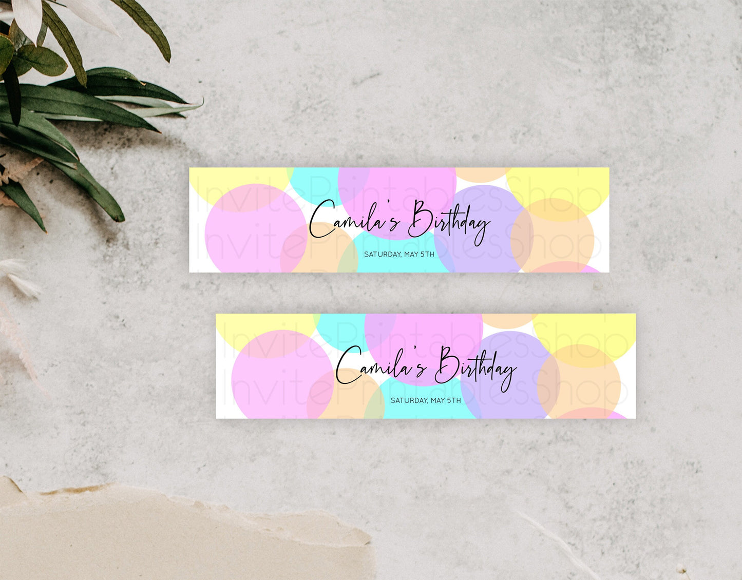 Pastel Confetti Water Label Template Rainbow Colorful Sprinkles Party Decor 1st Birthday Baptism Baby Shower Wedding Bridal Shower D10407