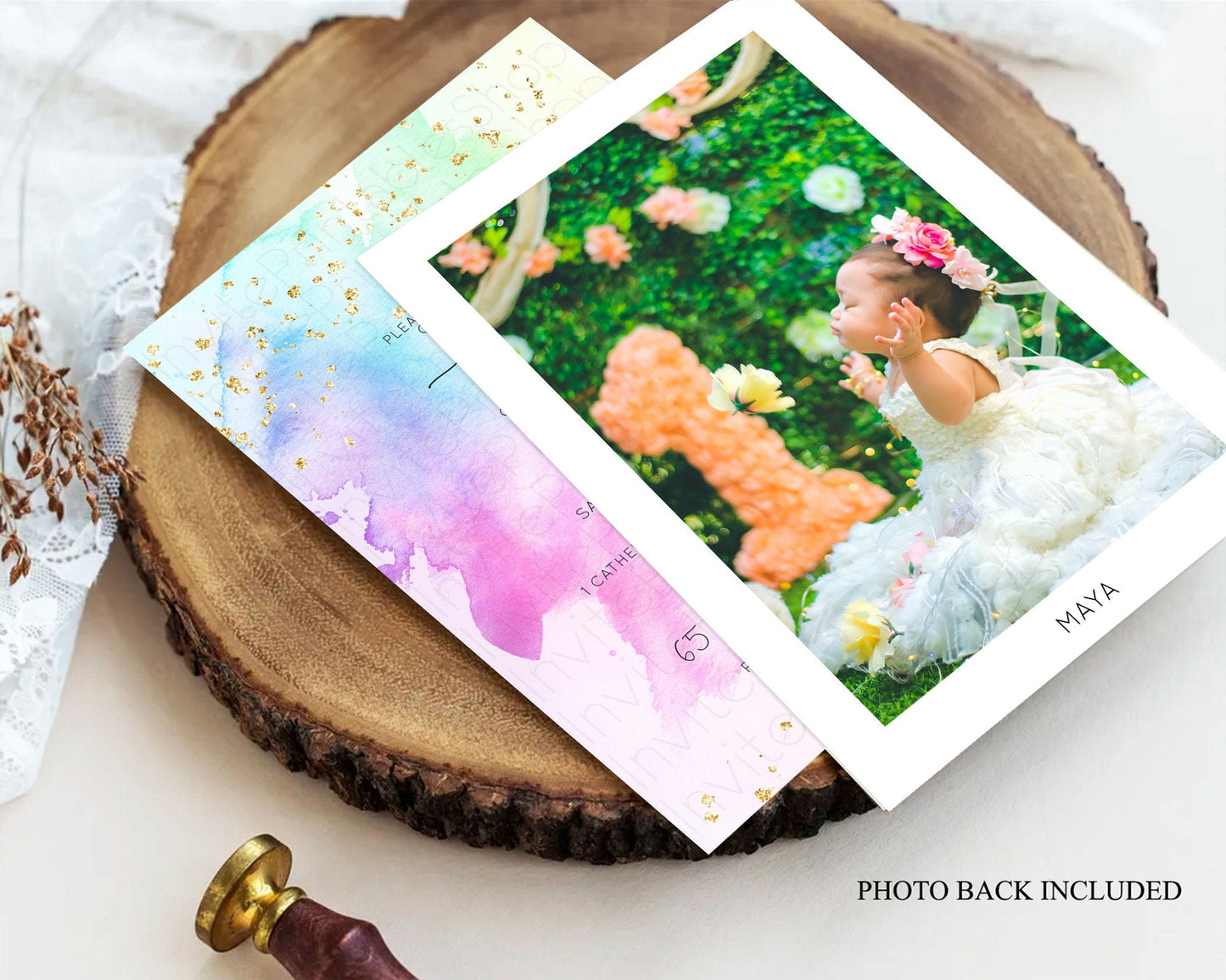 Pastel Baptism Invitation Pastel Colors Watercolor Baptism 1st Birthday Party Gold Ombre Pastel Rainbow Christening Holy Communion D10449