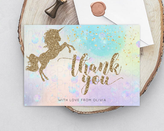 Editable Unicorn Rainbow Thank You Card Pastel Unicorn Thank You Magical Omb