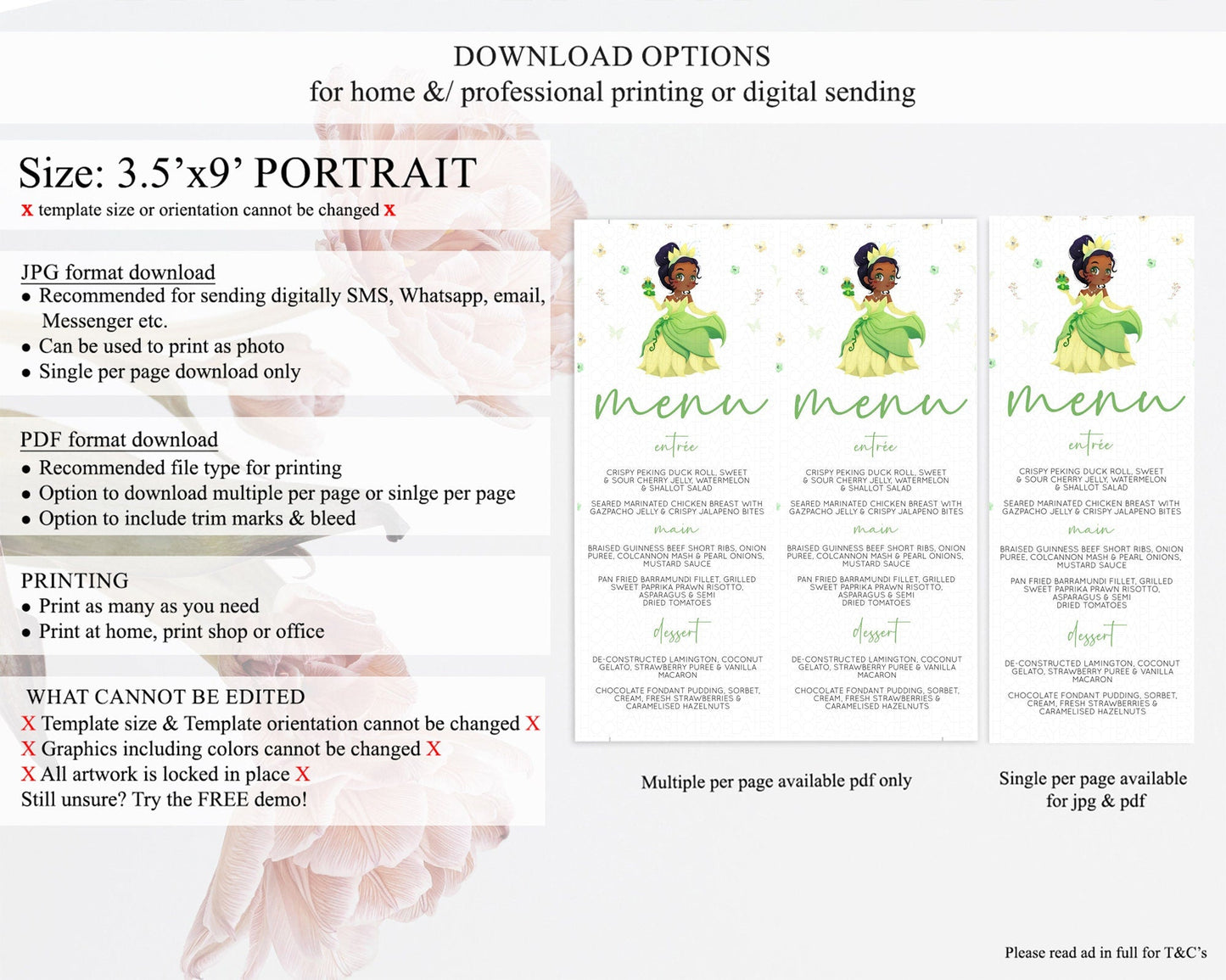 Princess Menu Castle Menu Template Secret Garden Table Decor Enchanted Castle Pastel Floral Dinner Dessert Menu Princess Food Menu D10348