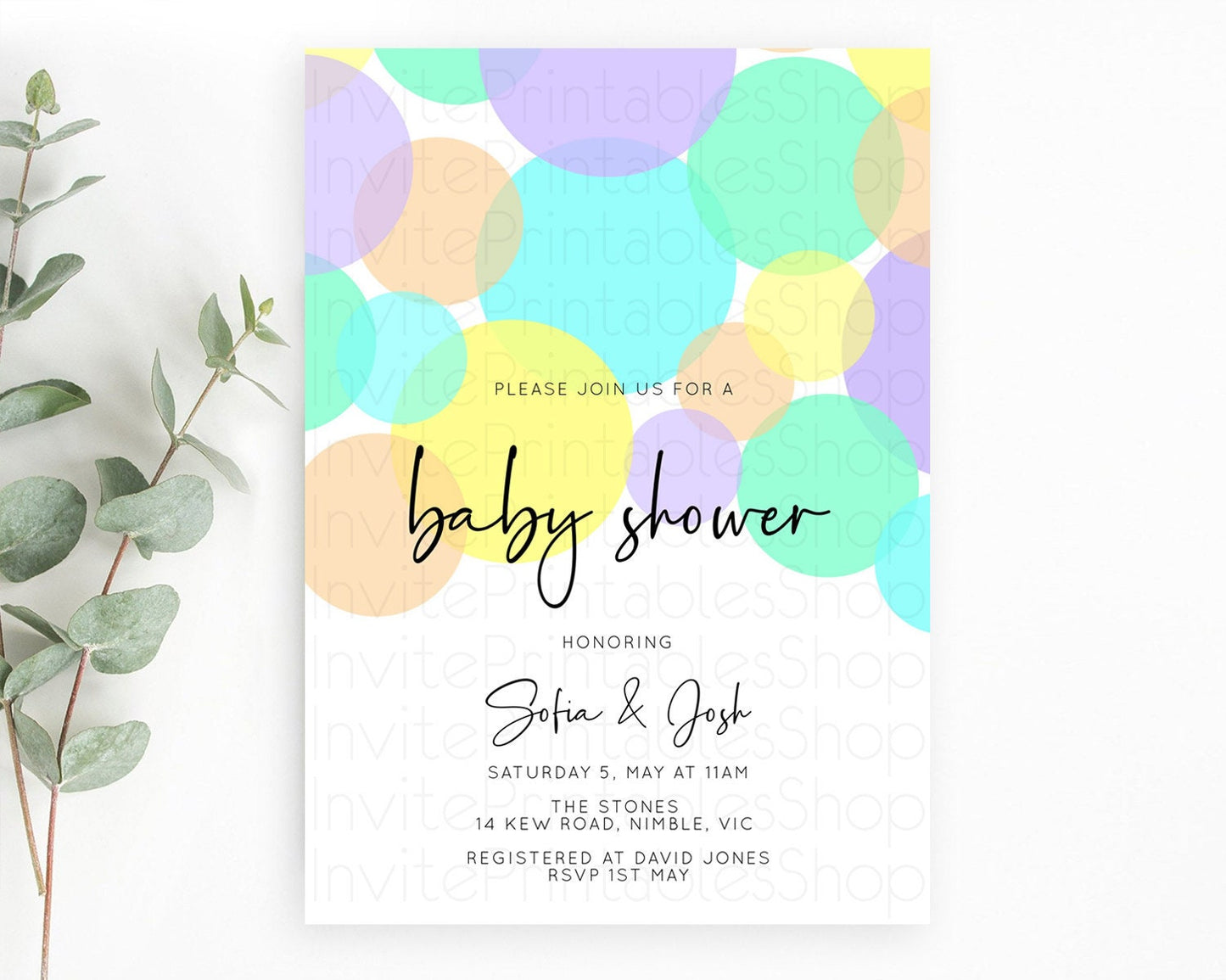 Pastel Rainbow Baby Shower Invitation Pastel Confetti Invitation Sprinkles Bubbles Invitation Colorful Rainbow Confetti Theme D10412