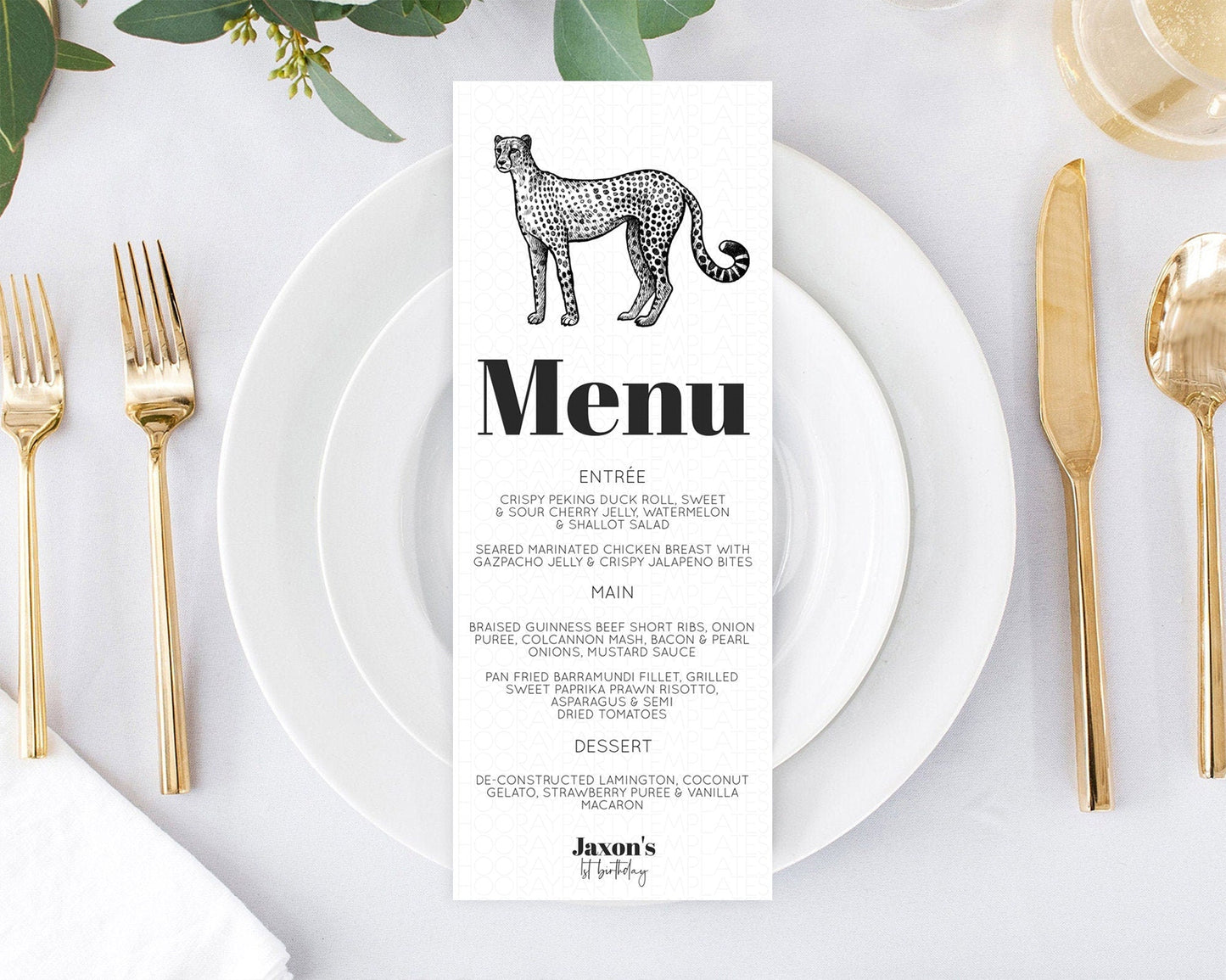 Cheetah Menu Cheetah Menu Template Cheetah Party Table Decor Safari Adventure Decor Cheetah Dinner Dessert Menu Party Food Menu D10290