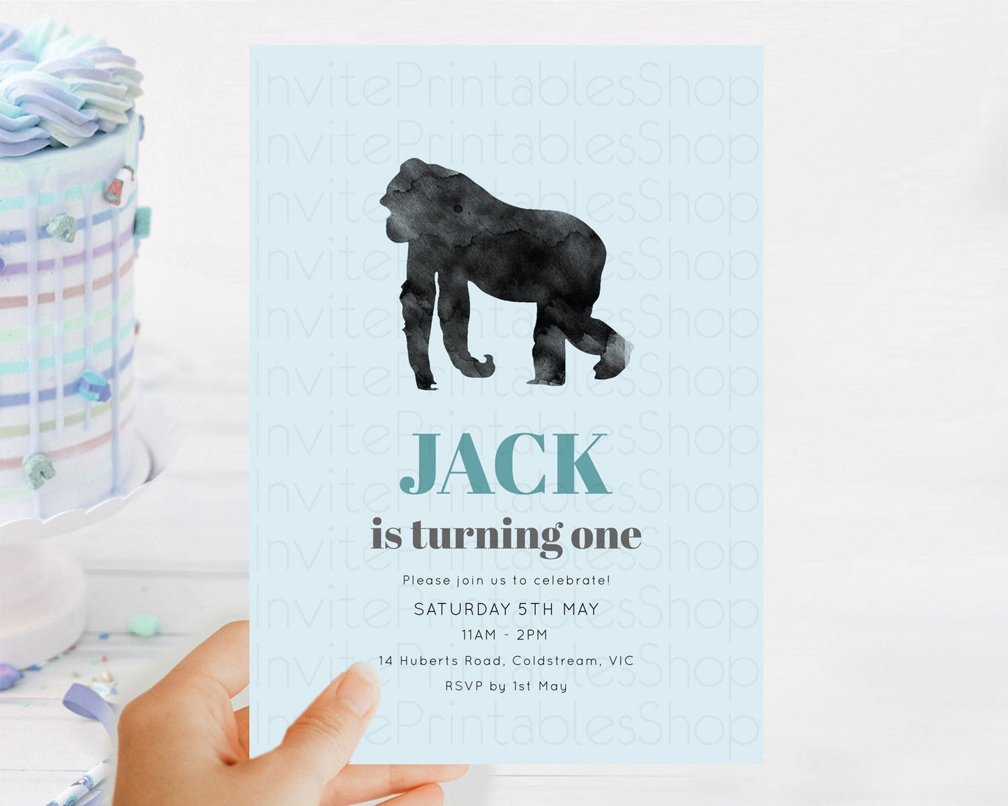 Gorilla Birthday Invitation Gorilla Invitation Gorilla Birthday Jungle Gorilla Party Jungle Adventure Zoo Party Animals Two Wild ONE D10799