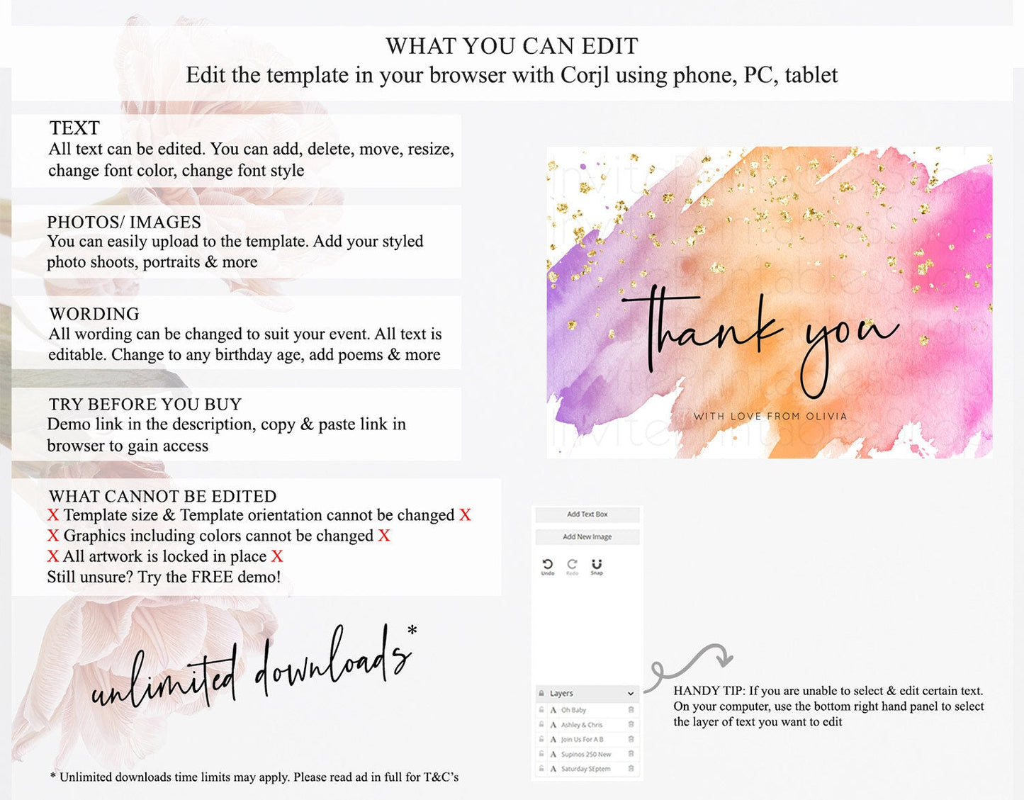 Pastel Thank You Rainbow Thank You Card Colorful Pastel Birthday Thank You Card Confetti Watercolor Pastel Teacher Thank You Cards D10488
