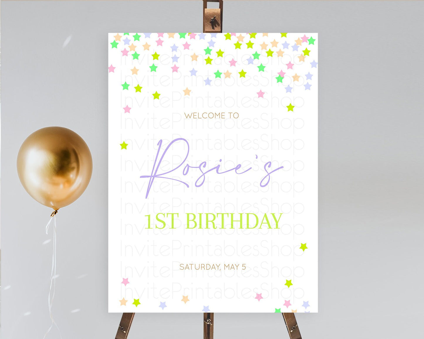 Star Welcome Board Pastel Stars Welcome Sign Shooting Star Rainbow Colorful Confetti Twinkle Little Star First Birthday Welcome Sign D10396