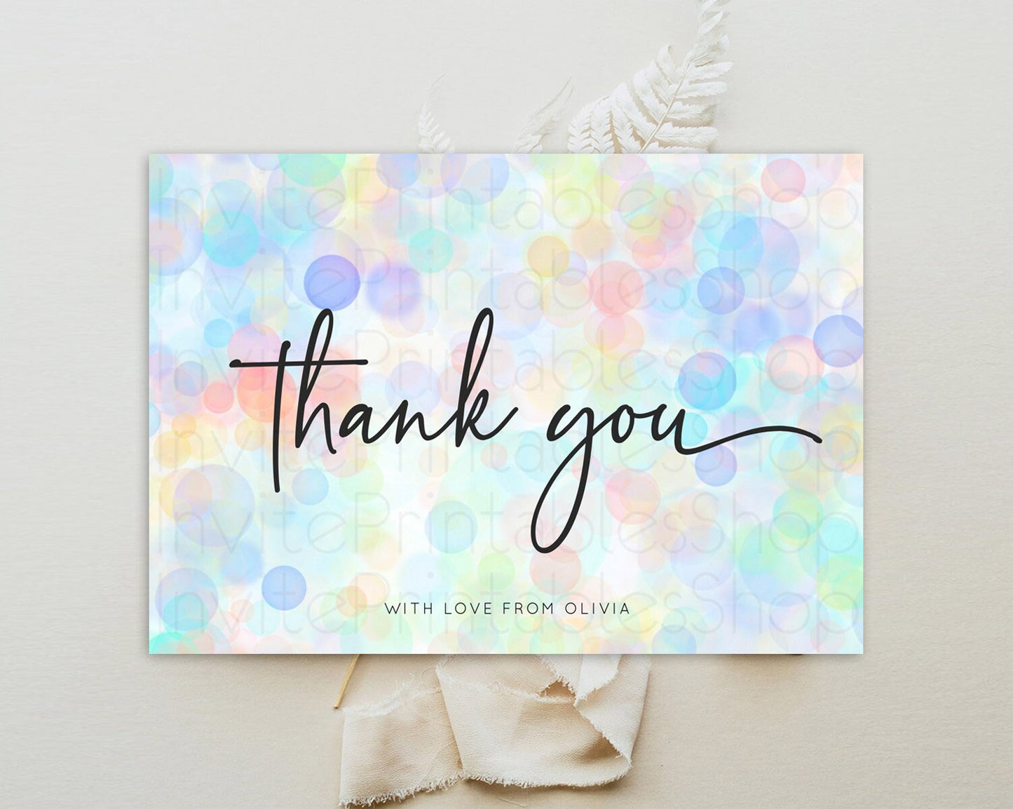 Pastel Thank You Bubbles Thank You Card Bubble Bath Birthday Thank You Card Rainbow Pastel Colorful Confetti Teacher Thank You Cards D10444