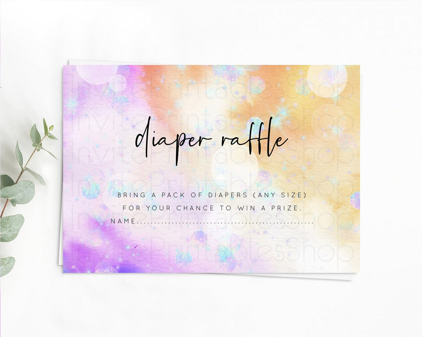 Rainbow Diaper Raffle Card Pastel Diaper Insert Colorful Pastel Watercolor Ombre Diaper Ticket Iridescent Sprinkles Raffle Game D10690