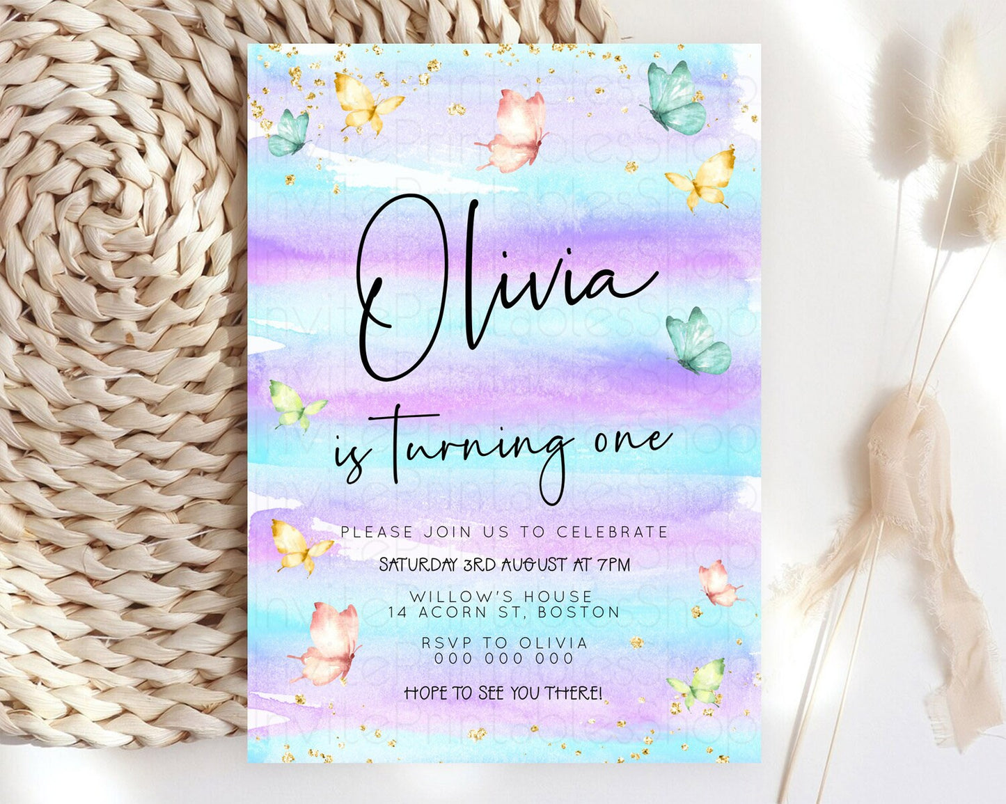 Pastel Butterfly Birthday Invitation Butterfly Birthday Invitation Whimsical Butterfly Enchanted Garden 1st 2nd Birthday Invitation D23170