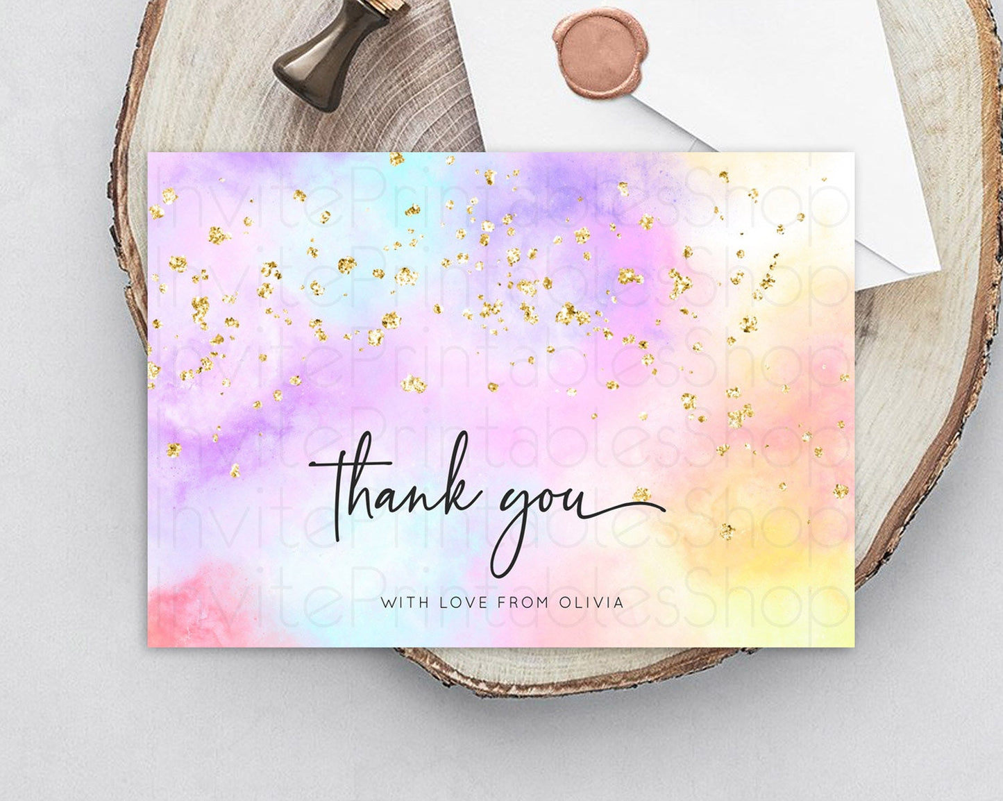 Pastel Thank You Rainbow Thank You Card Colorful Pastel Birthday Thank You Card Confetti Watercolor Pastel Teacher Thank You Cards D10437