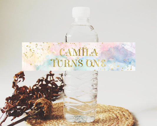Editable Pastel Water Label Template Pastel Ombre Rainbow Watercolor Colorfu