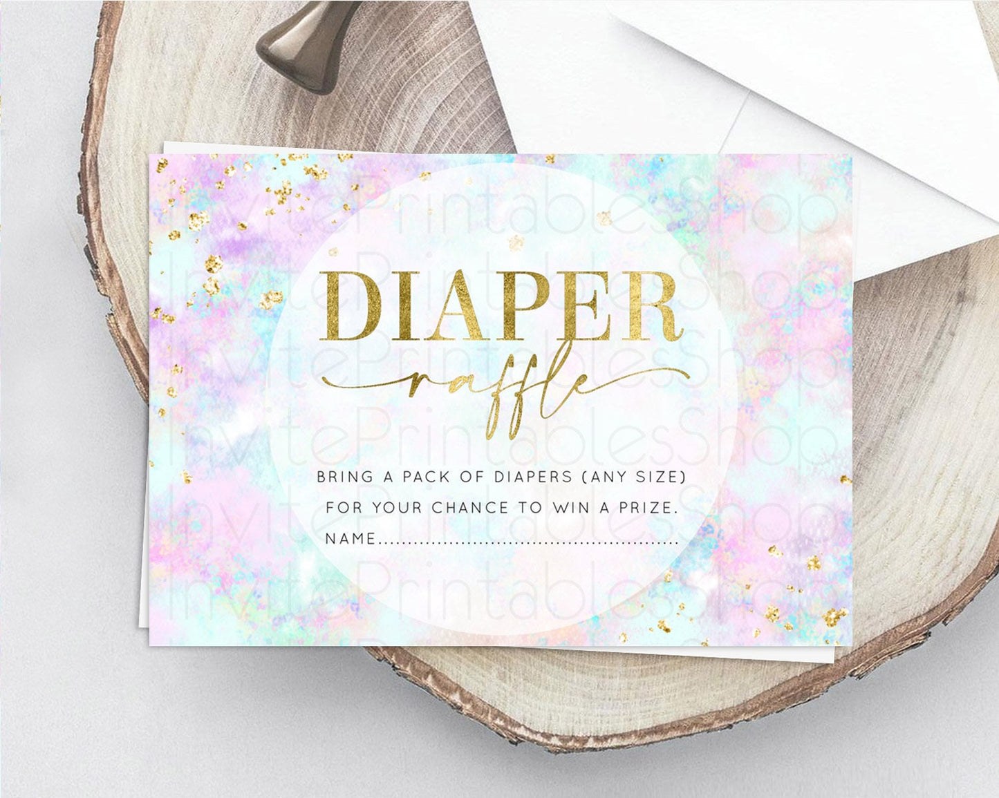 Pastel Diaper Raffle Card Pastel Rainbow Diaper Raffle Insert Colorful Ombre Watercolor Diaper Ticket Confetti Glitter Raffle Game D10652