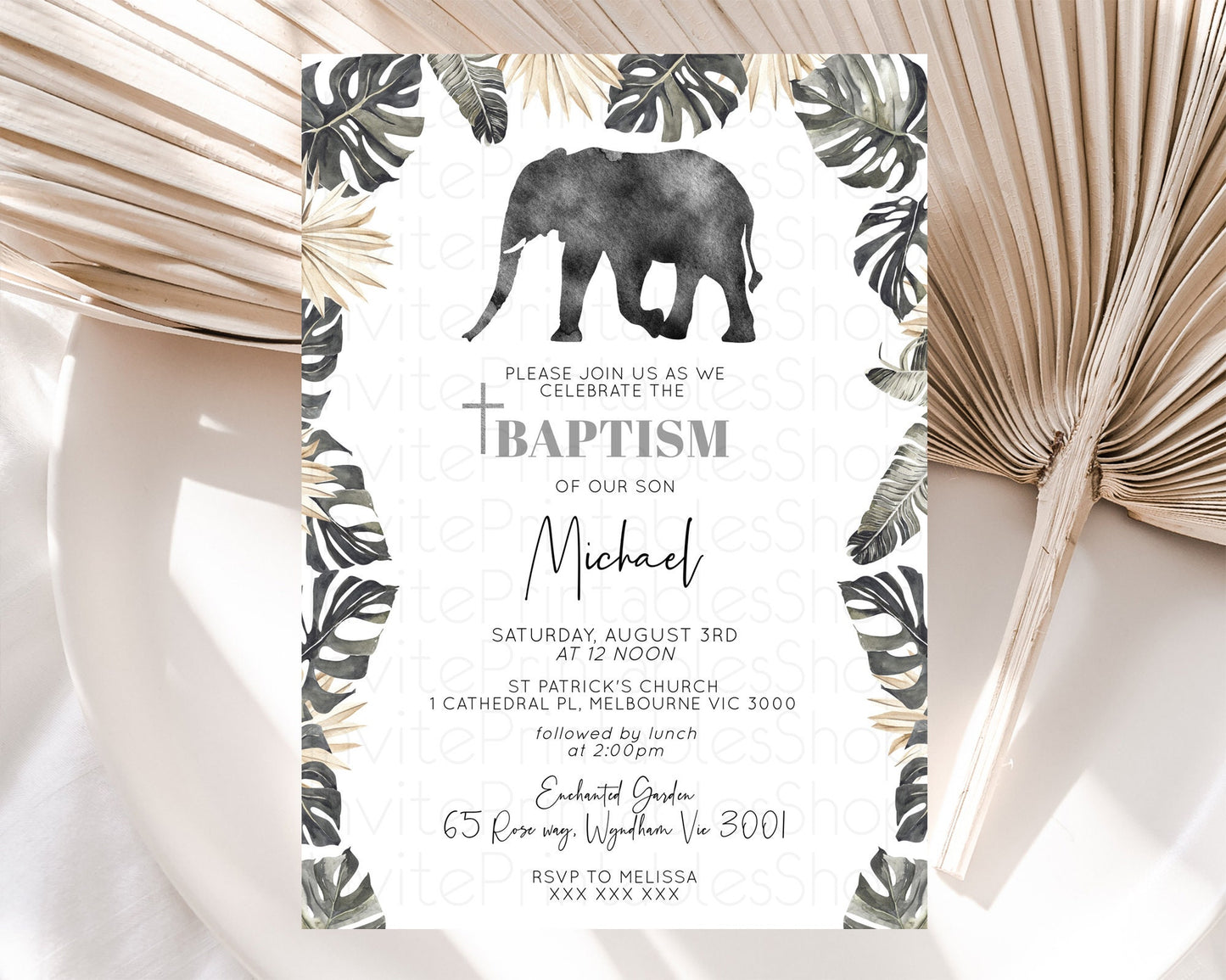 Elephant Baptism Invitation Elephant Baptism 1st Birthday Invitation Safari Christening Invitation TWO Wild ONE Jungle Adventure Zoo D10803